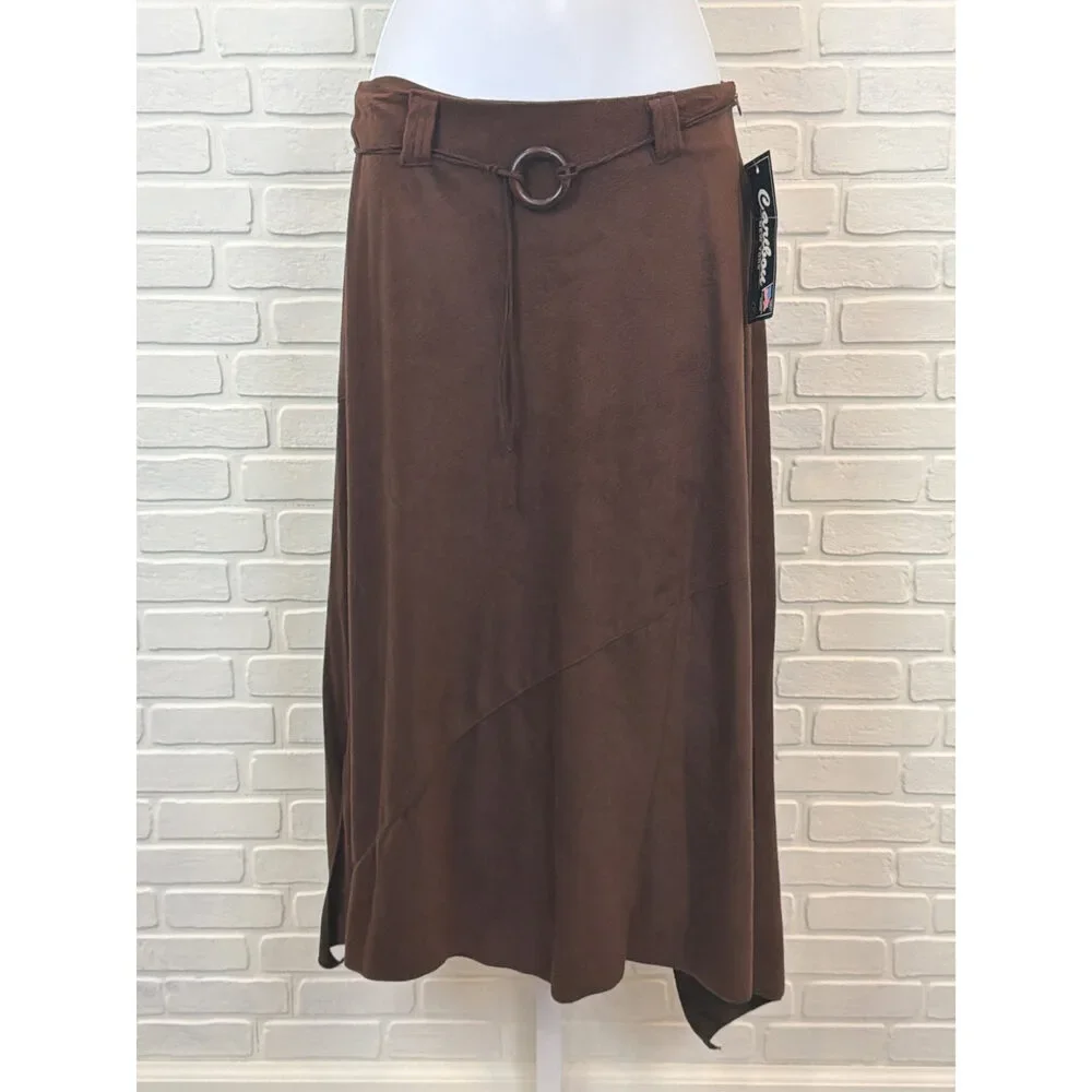 Vintage Caribou New York Western Suede-Look Midi Skirt Brown Small